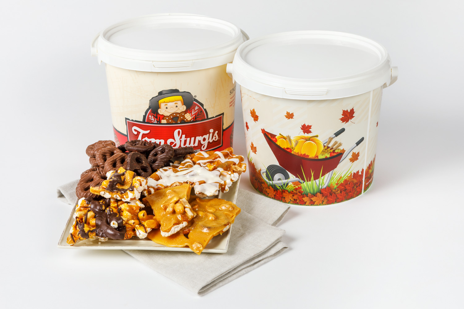 Chocolate Covered Pretzels & Brittle Bark - Decorative Plastic Tub